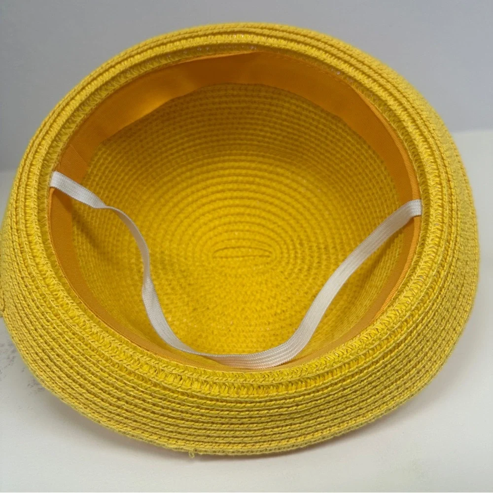 Kids 2in1 bundle 7” Yellow Straw Sun Hats Animal Ears Face Ages 3-7 Kawai Summer